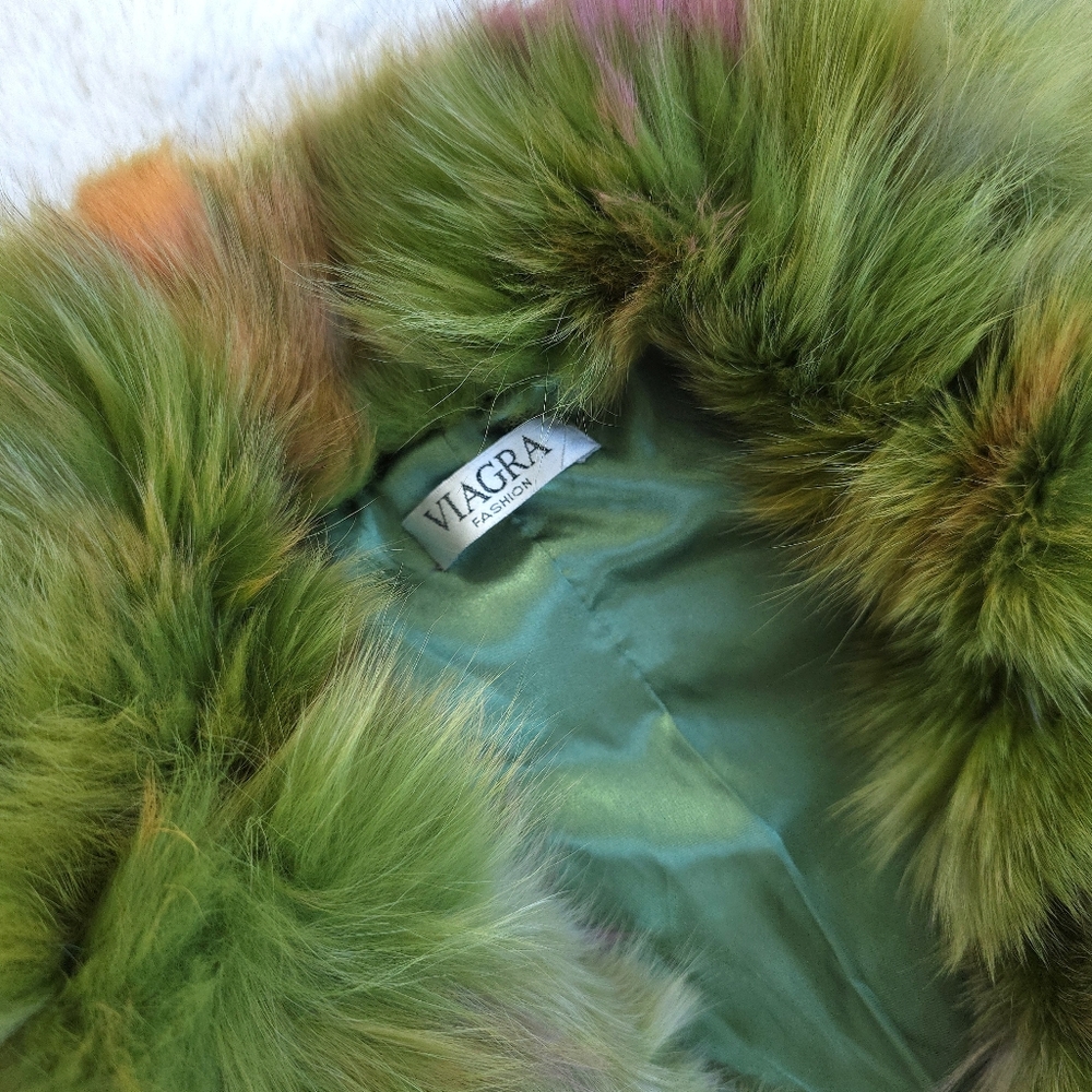 Vintage Y2K Rainbow Multicolored Ombre Fur Bow Crop Jacket - Picture 4 of 9